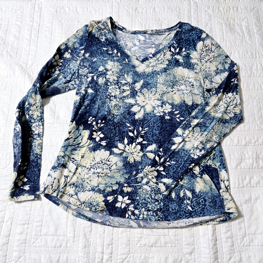 Sonoma Blue and White Fitted Blouse
